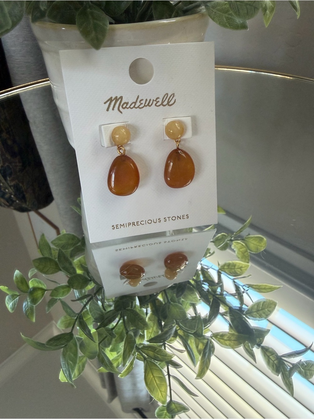Madewell Semi-Precious Stone Drop Earrings Amber Gold Tone NWT